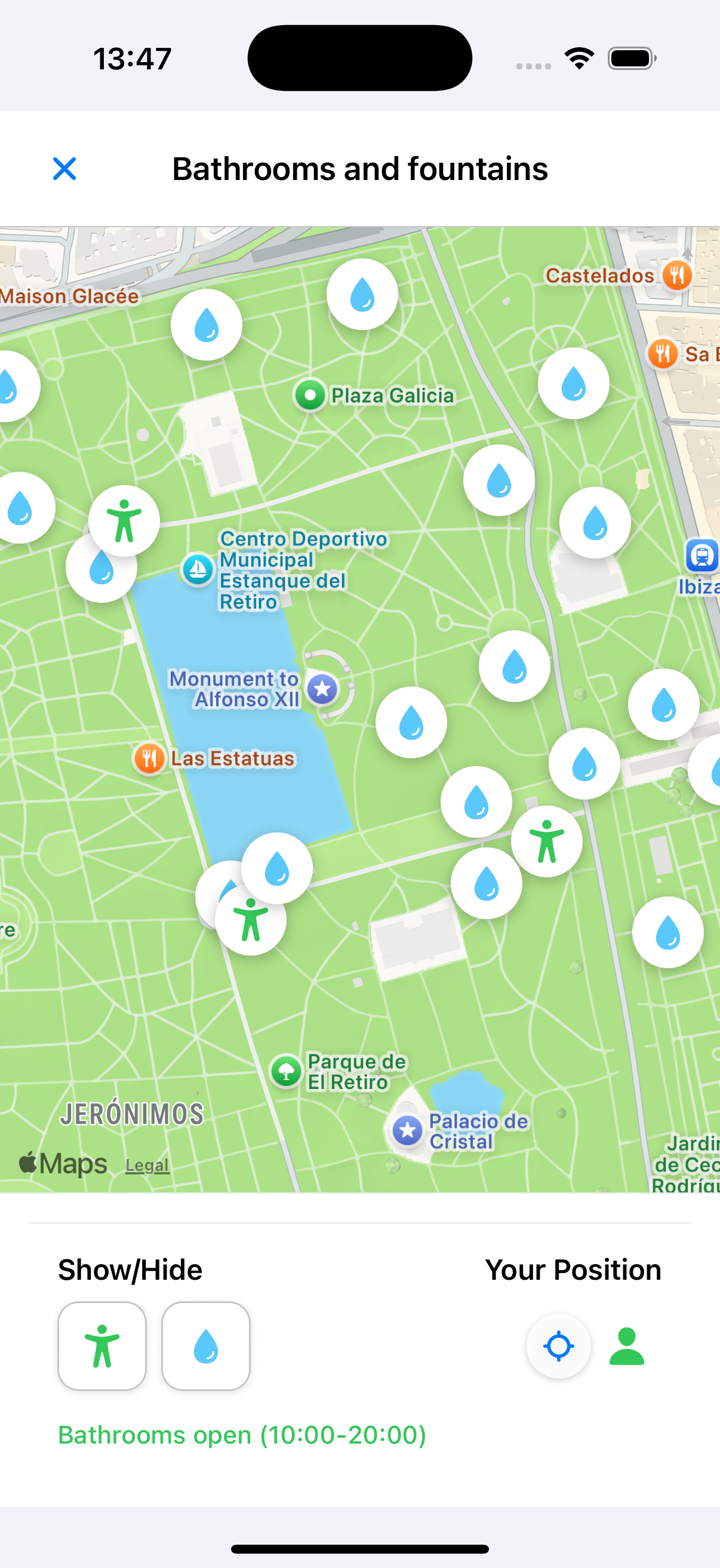 Interactive map showing park amenities and points of interest